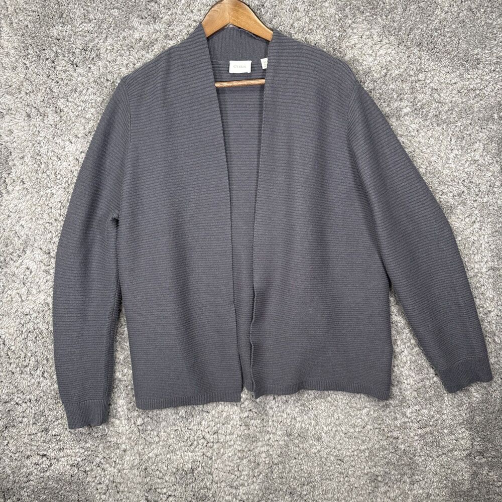 Cyrus Women’s Ribbed Open Cardigan Sweater XL Grey Neutral Stretch